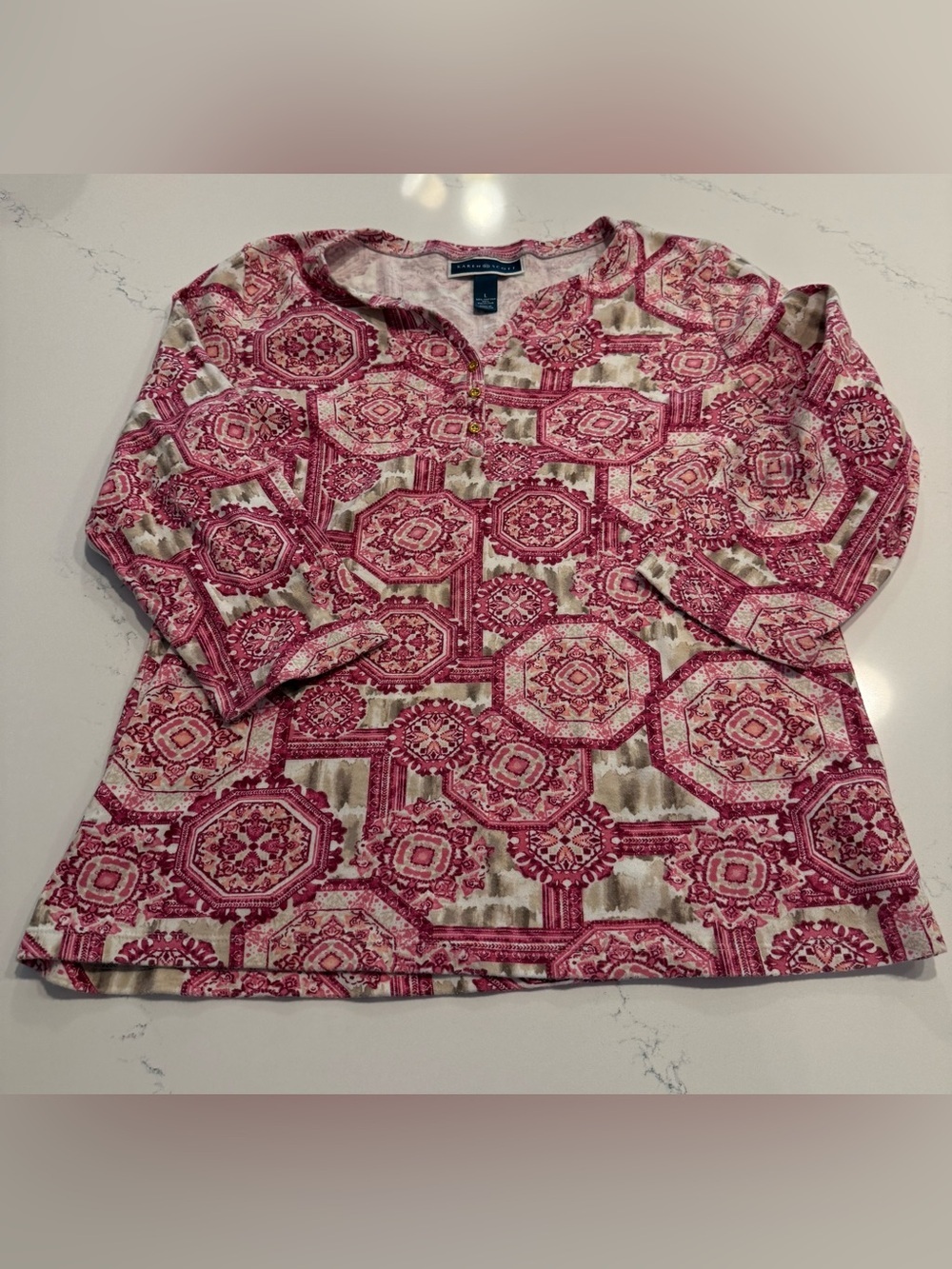 Karen Scott Pink Paisley Print Top